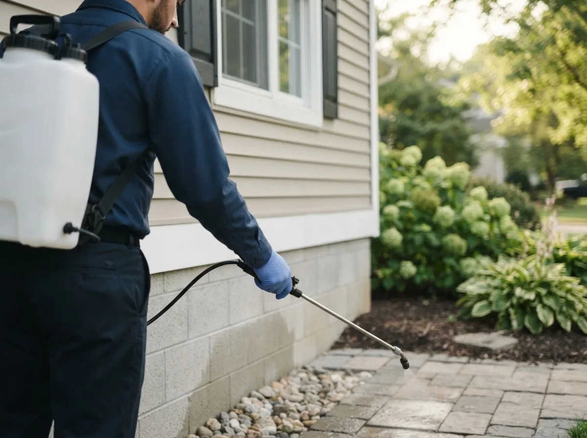 Pest control technician inspecting a home in West Oneonta, NY